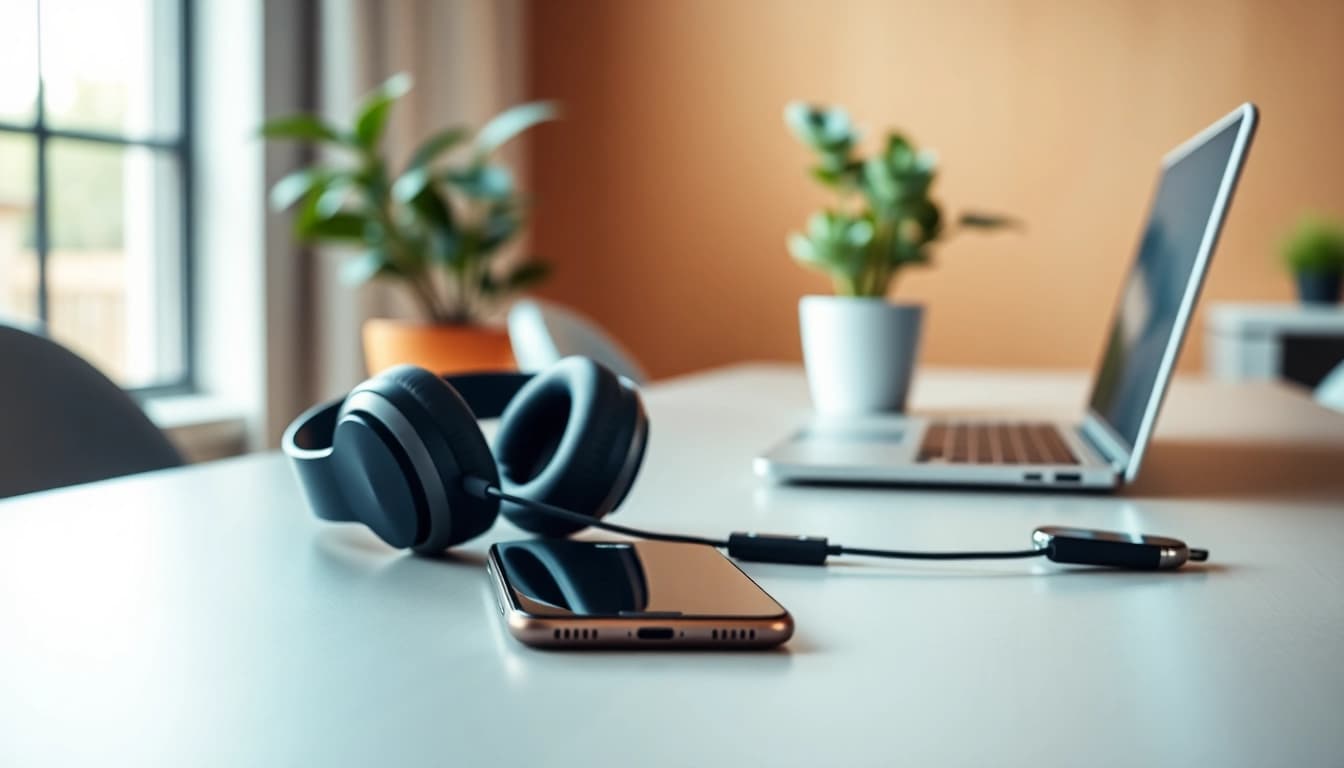 Engaging call recording device setup showcasing modern technology in an organized workspace.
