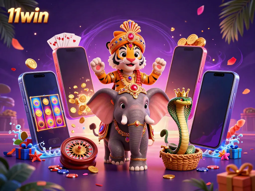 Experience thrilling slots and gameplay adventures with 11win's vibrant casino scene featuring a majestic tiger.