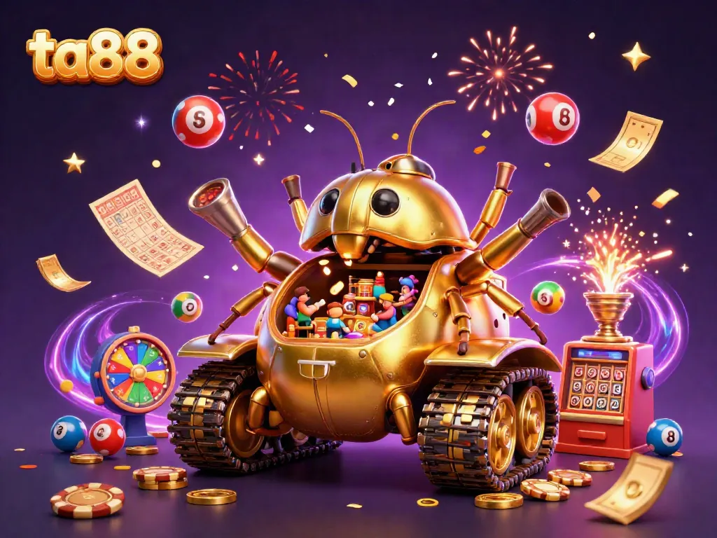 Winning at ta88: A thrilling casino experience in a vibrant 3D world filled with lottery balls and prizes.