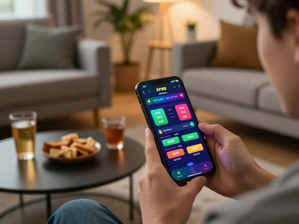 Engage with link kp88 through an exciting online betting experience on a smartphone in a cozy home environment