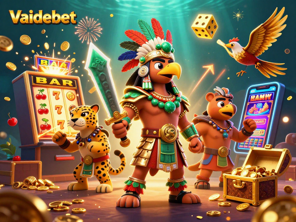 Win big with Vaidebet's thrilling 3D casino adventure featuring colorful slot machines and festive elements.