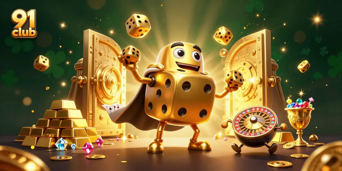 Experience the 91 club excitement with golden dice, gems, and a dynamic casino scene.