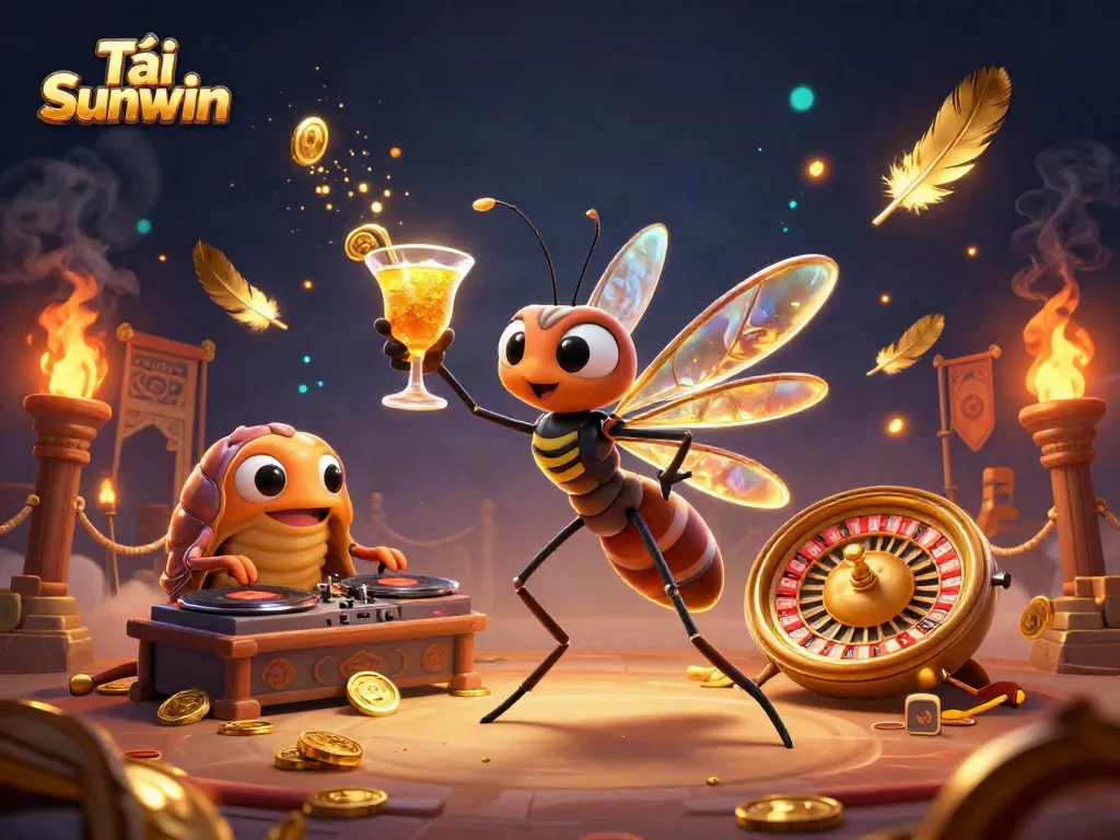 Experience Tải Sunwin with a vibrant illustration showcasing casino excitement and unique characters.