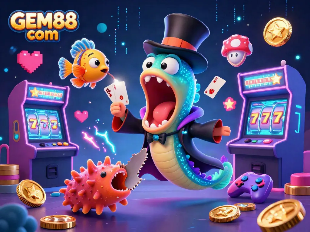 Experience vibrant casino magic with GEM88 com, showcasing a colorful deep-sea gambling scene.