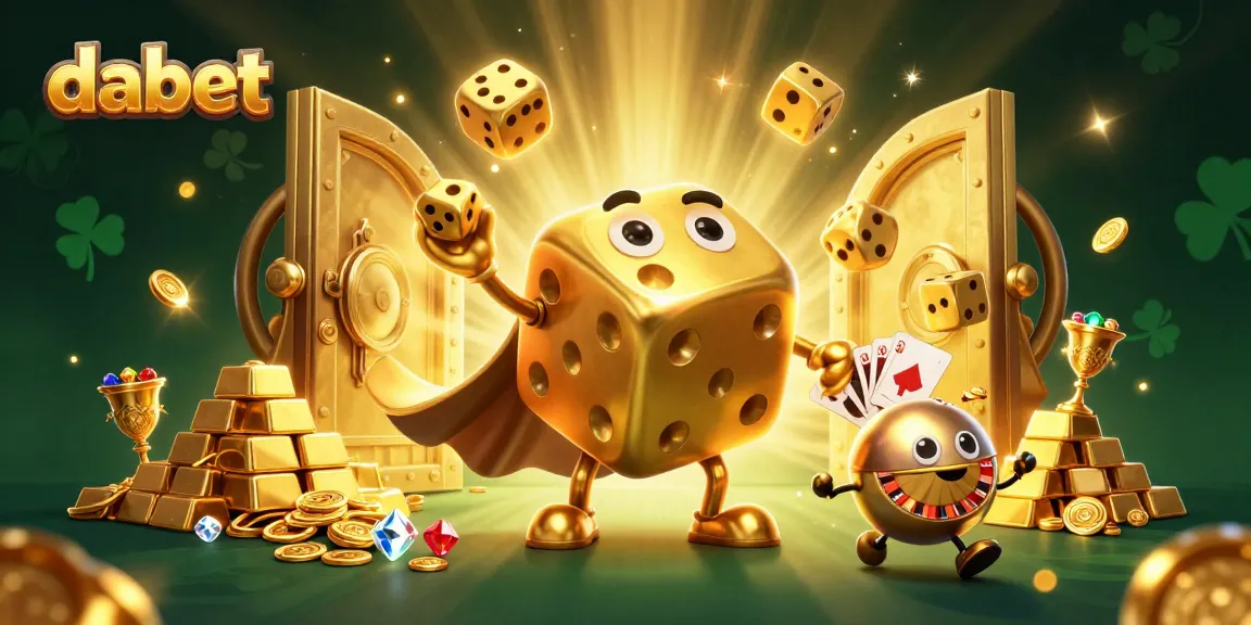dabet features 3D cartoon massive golden dice golem juggling smaller dice in a rich casino scene