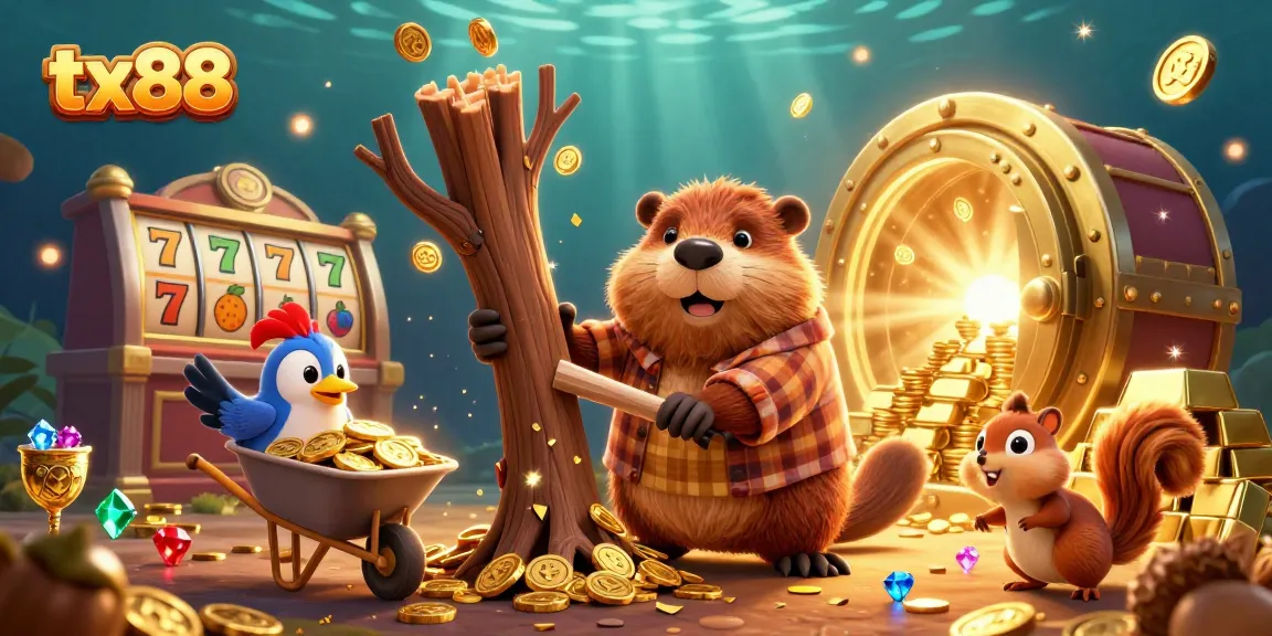 Win big with tx88 in a dazzling 3D digital casino scene filled with gold coins and treasures.