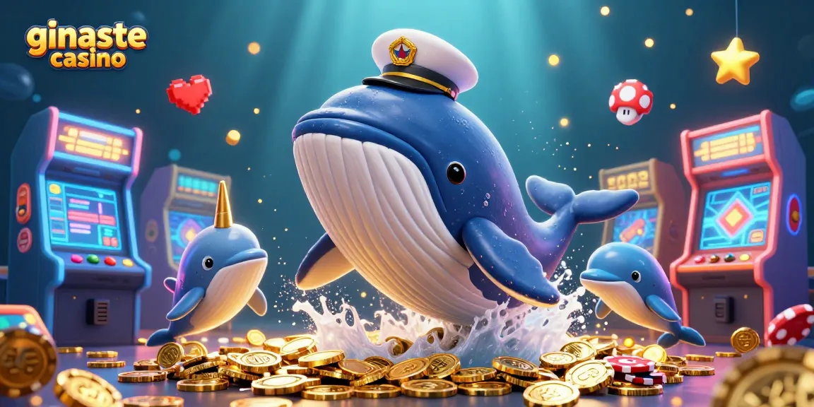 Experience thrilling gaming at ginaste casino with a whimsical underwater scene featuring a whale and playful dolphins.