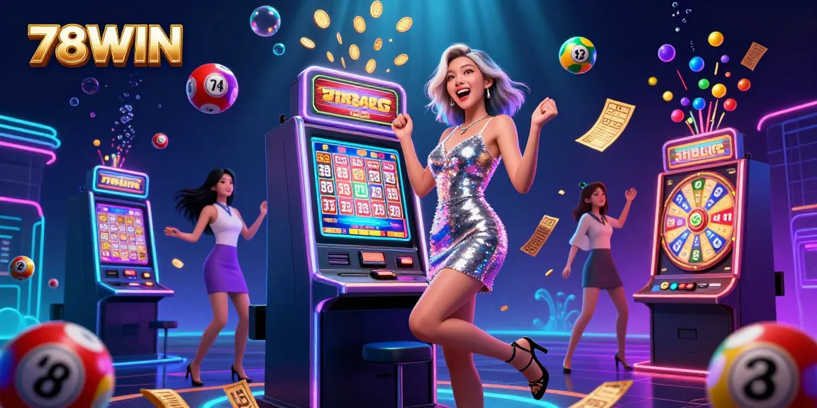 Experience excitement at 78WIN with a celebratory slot machine scene showcasing vibrant casino elements and jackpot thrills.