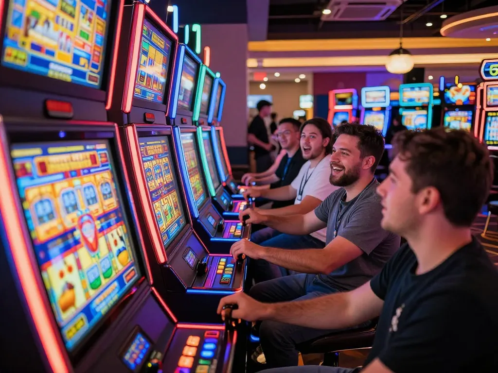 Players engaging with vibrant slot machines showcasing 688v's thrilling gaming experience.