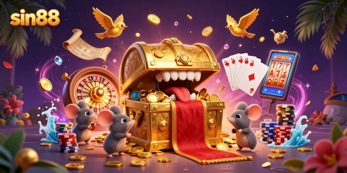 Experience the excitement of sin88 with thrilling treasures, spinning roulette, and vibrant casino elements!