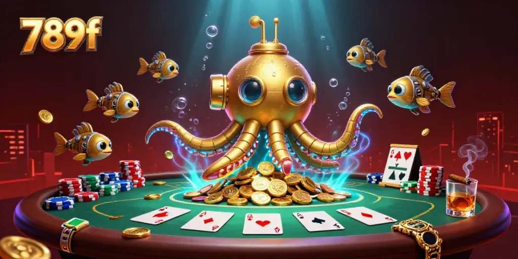 Experience the thrilling underwater adventure in 789f's vibrant casino world, showcasing a magnificent kraken submarine.