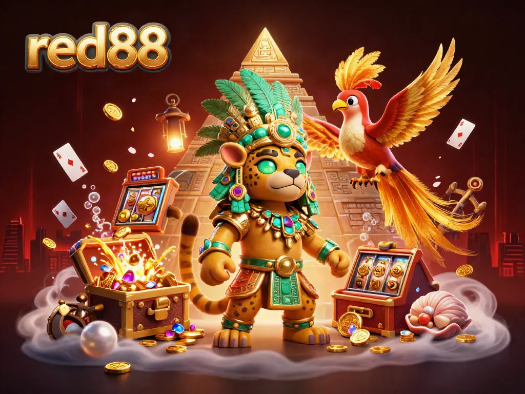 Experience thrilling gameplay at red88 with vibrant slots and casino elements in a stunning scene.