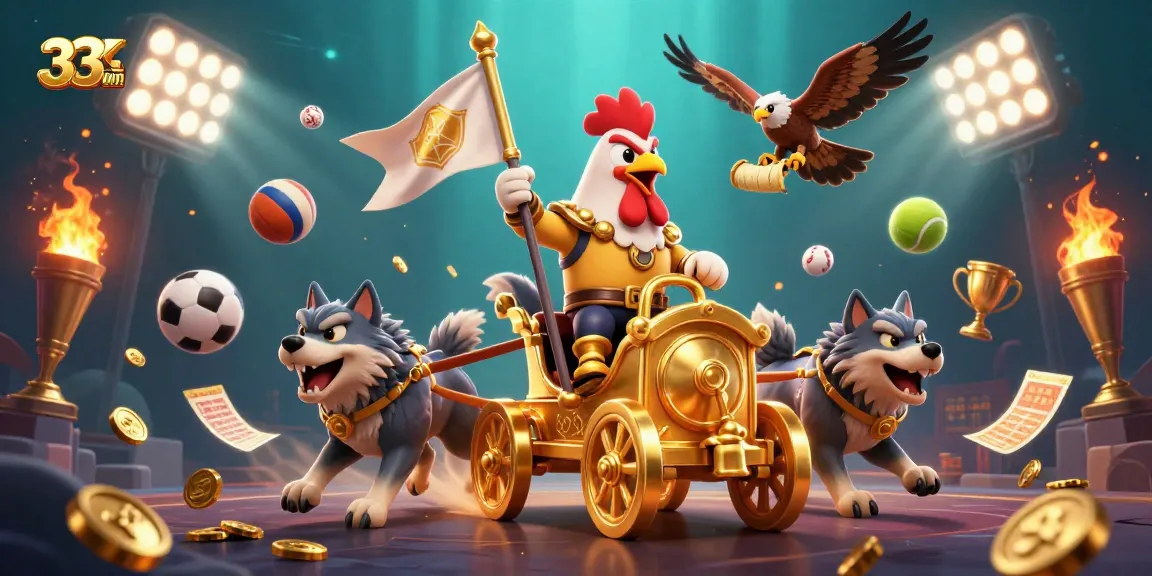 Experience 33win thrill with a vibrant 3D casino scene showcasing epic gaming elements and sports action.