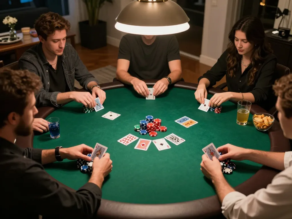 Players engaging in an exciting poker game at home, showcasing lc888 themed chips and vibrant atmosphere.