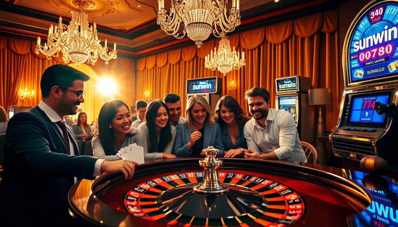 Experience the thrill of winning at the sunwin casino with vibrant chips and a lively roulette table.