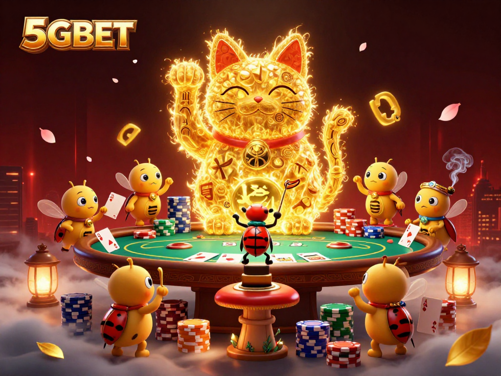 Experience winning with 5GBET amidst vibrant casino symbols and dynamic game elements.