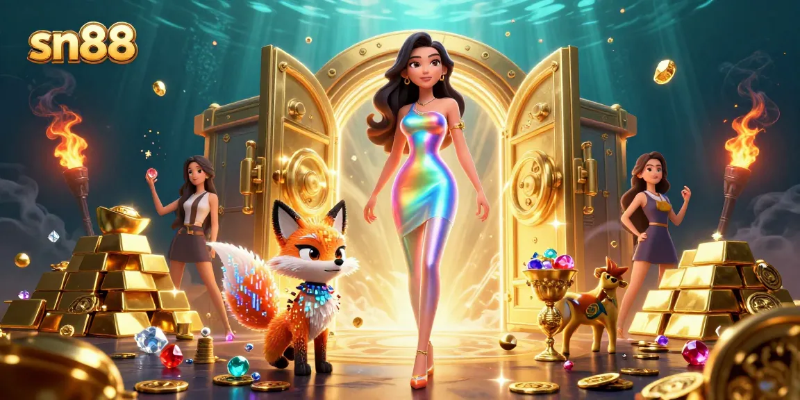 Experience the thrill of sn88 as a dazzling holographic woman unveils a casino treasure scene.