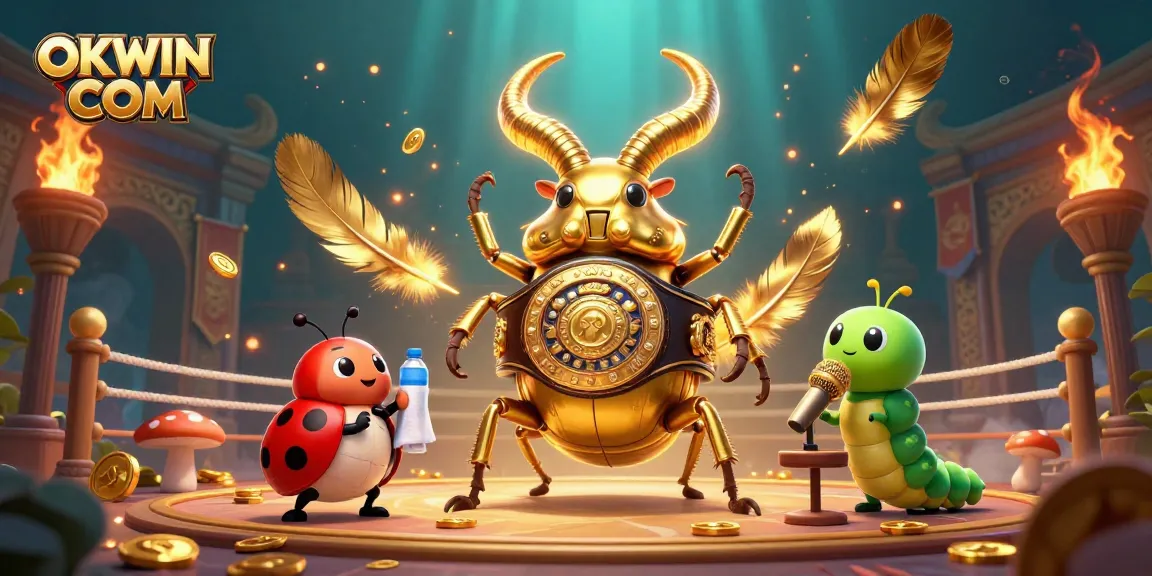Experience OKWIN COM's engaging casino vibes with a vibrant 3D illustration depicting dynamic gaming elements.