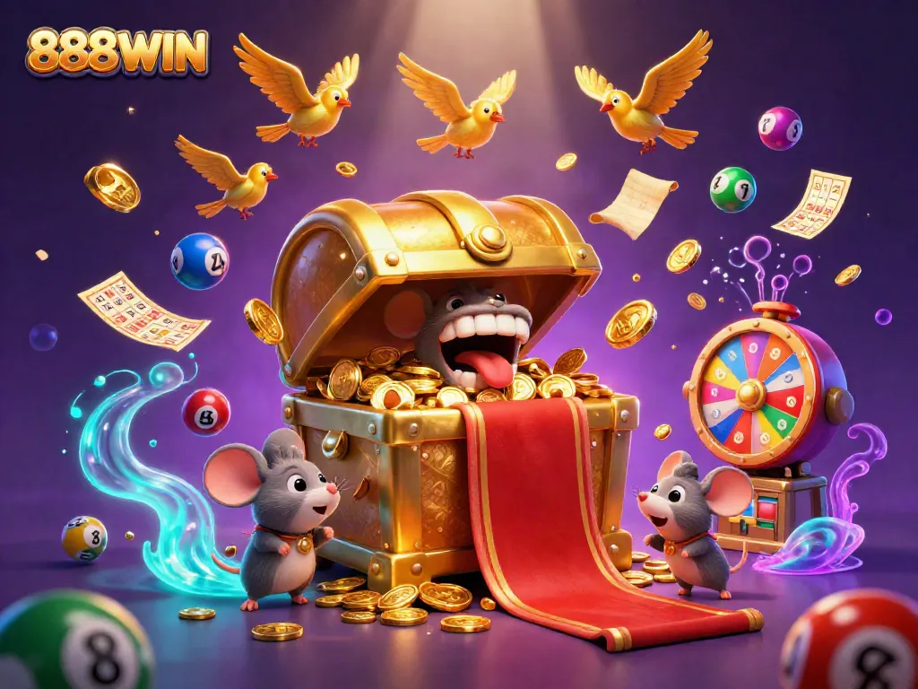 Spin to win at 888WIN with vibrant lottery elements and adventurous treasure seekers!