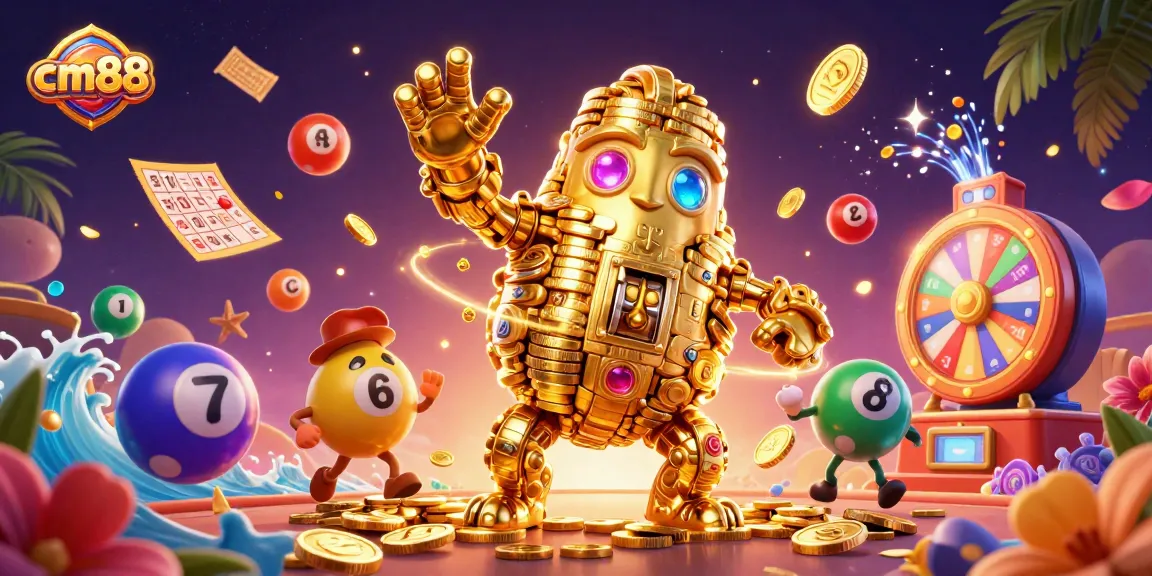 Experience thrilling gameplay at cm88 with a vibrant, animated scene filled with lottery excitement and digital gambling elements.