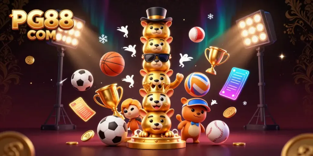 Engage in thrilling gameplay with PG88 COM featuring a vibrant totem pole and dynamic sports elements.
