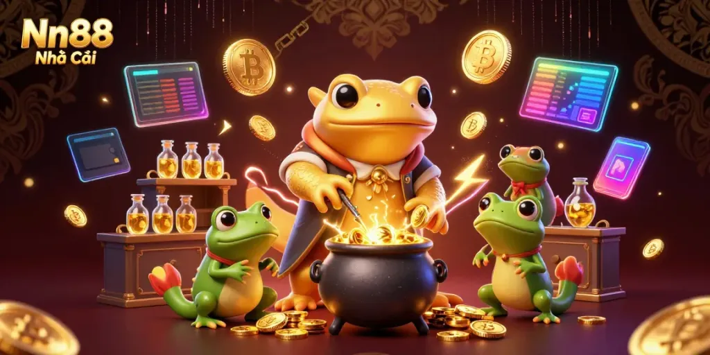 Engage in thrilling gaming adventures at Nn88 Nhà Cái with captivating scenes of alchemy and crypto treasures.