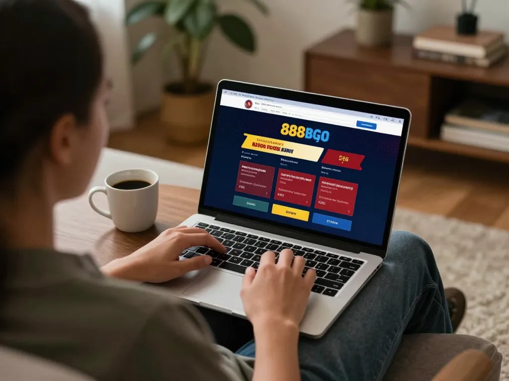 Player engaging with 888bgo online platform from home, showcasing comfortable gambling atmosphere.
