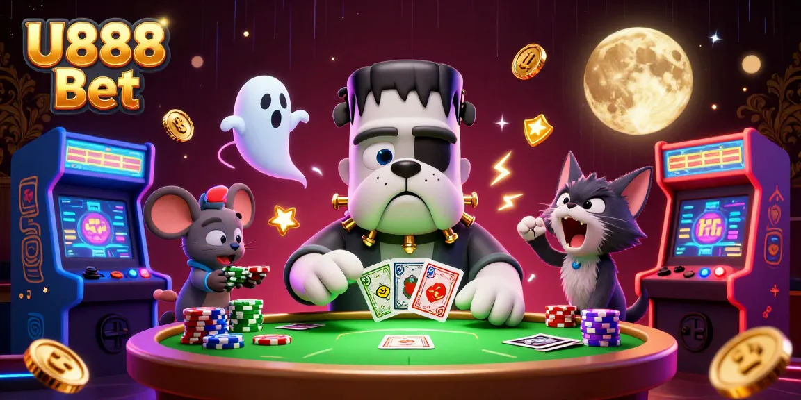 Experience thrilling moments with U888 Bet in this dynamic cartoon gambling scene.