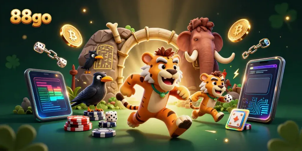 Experience excitement with 88go in a vibrant 3D casino scene filled with prehistoric charm.