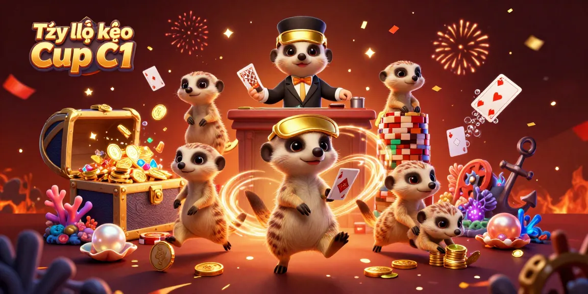 Observe the thrilling dynamics of Tỷ lệ kèo Cup C1 betting with meerkats in a vibrant casino scene.