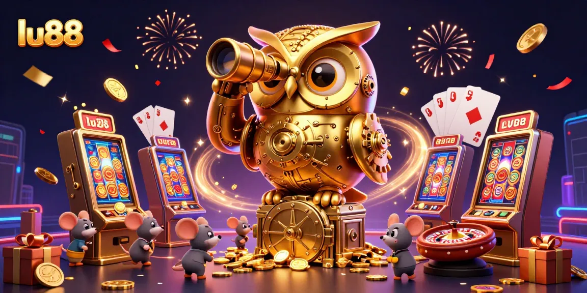 Spin winning slots with lu88, featuring a golden owl and festive casino elements.