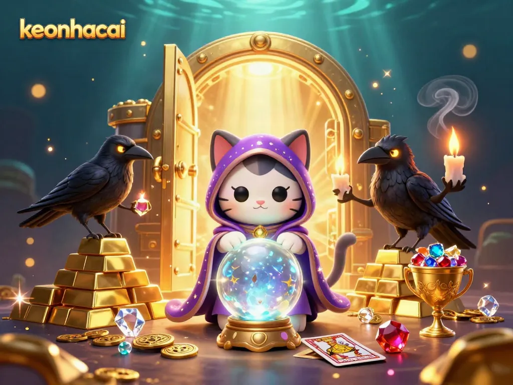 Experience thrilling gambling action with keonhacai, featuring fortune tellers, treasures, and magical elements.