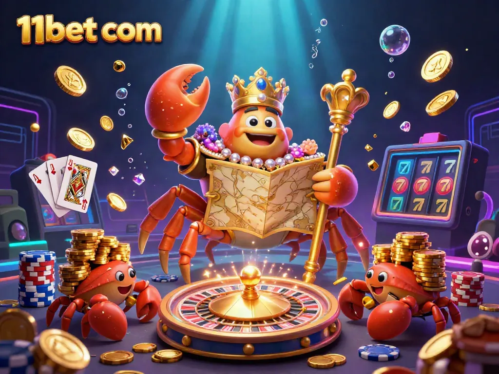 Experience thrilling action with 11bet com in a vibrant casino scene featuring a golden crab emperor.