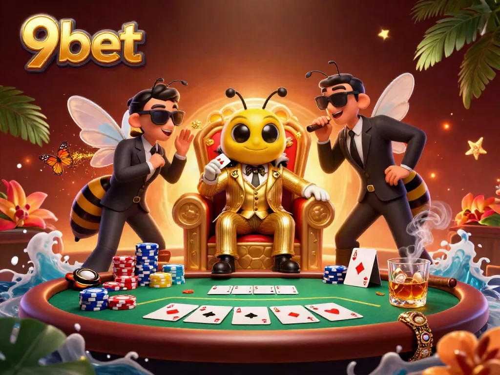Experience thrilling poker moments with 9bet mob boss and his entourage in a dynamic casino scene.