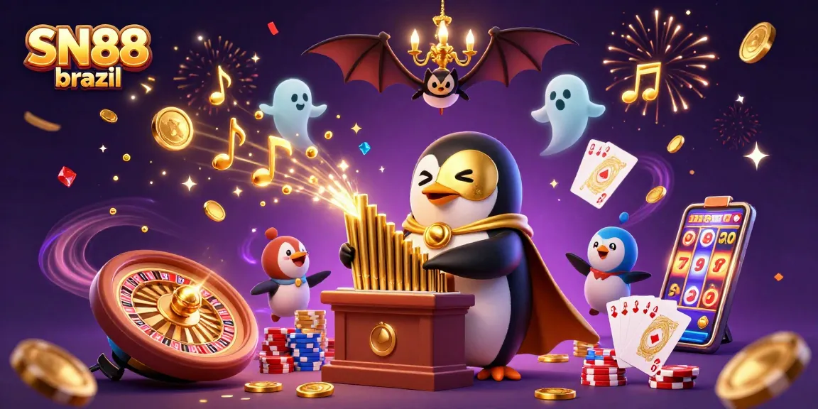 Experience thrill and excitement with SN88 brazil as the penguin plays a golden organ, while coins burst forth.