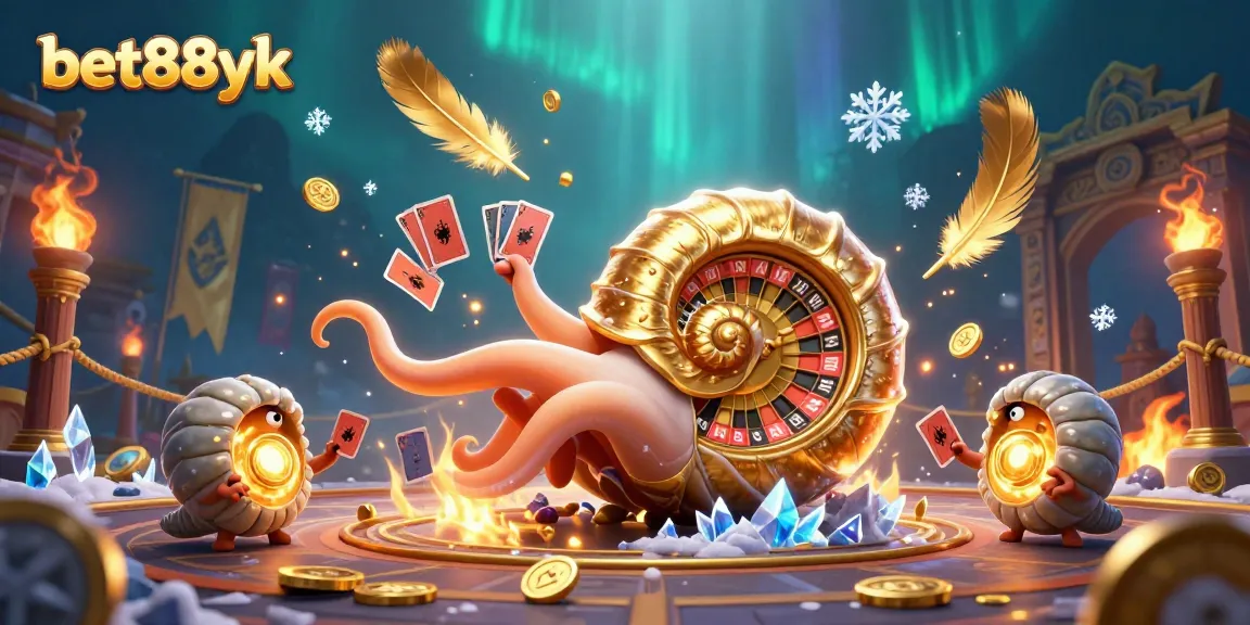 Engage with bet88yk in a lively 3D casino scene featuring a giant nautilus and vibrant gambling elements.