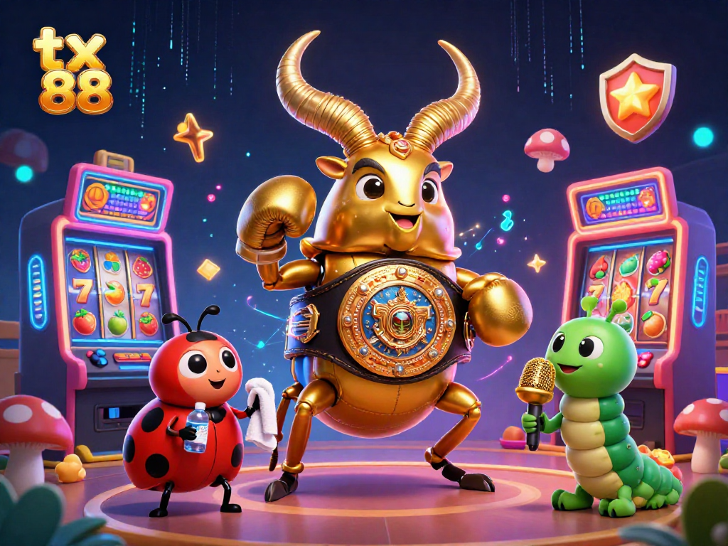 Engage in dynamic gaming action featuring tx 88 with vibrant slot machines and animated characters.