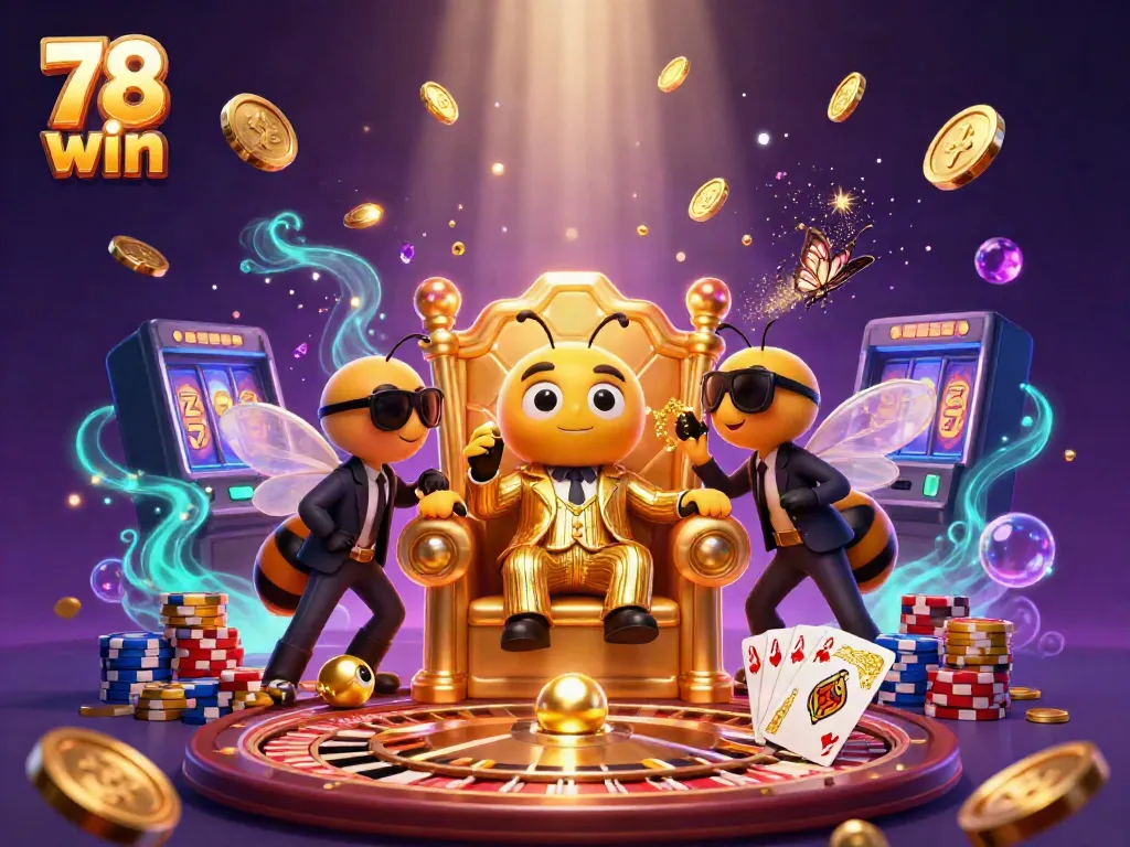 Experience the thrill of 78 win with vibrant casino characters and golden winnings in a magical atmosphere.