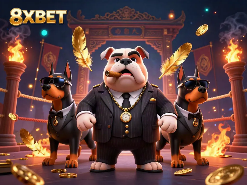 Engage with thrilling 8XBET casino action alongside a superhero bulldog and bodyguard Dobermans.