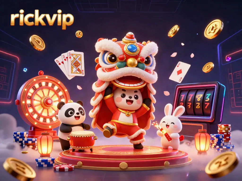 Experience the excitement of rickvip with vibrant characters and casino elements in this animated scene.