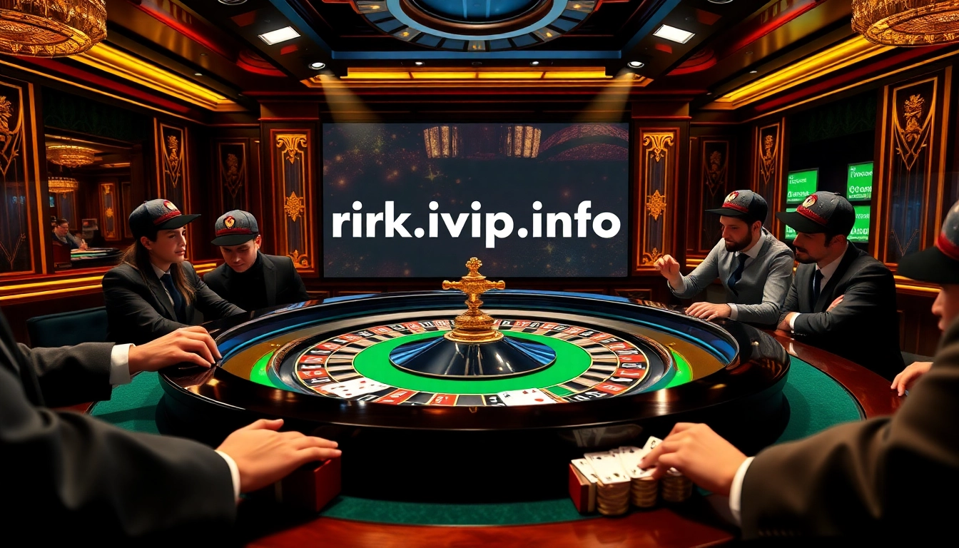 Experience the excitement of gambling at https://rikvip11.info/ with vibrant casino visuals featuring roulette wheels and eager players.