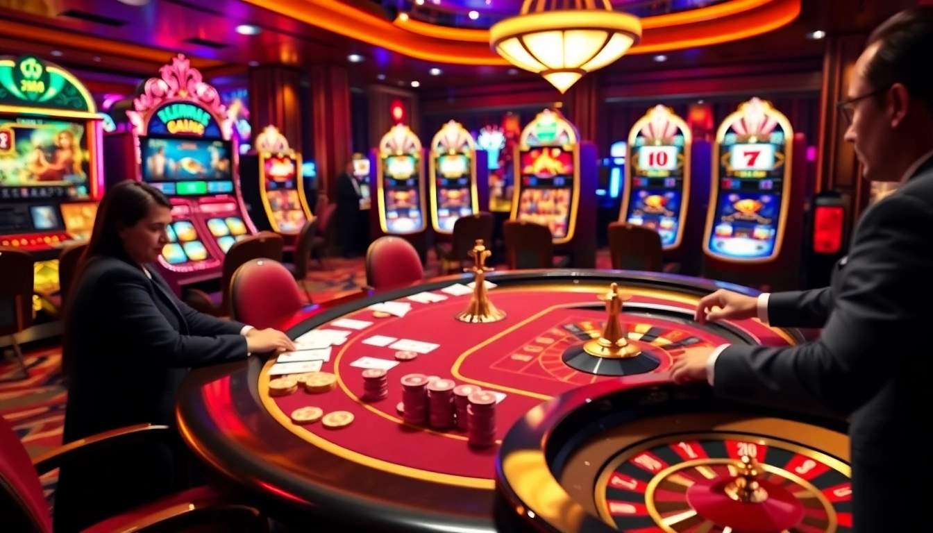 Exciting gambling action at lc88 com with poker chips and a roulette wheel.