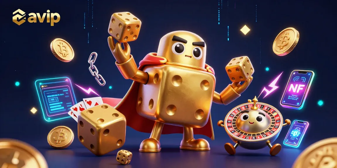 Engage with aavip's dynamic gaming scene featuring a golden dice golem juggling luck.