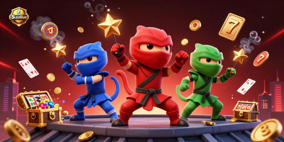 Socolive showcases a vibrant scene with ninja chameleons and dynamic casino elements, enhancing your gambling experience.