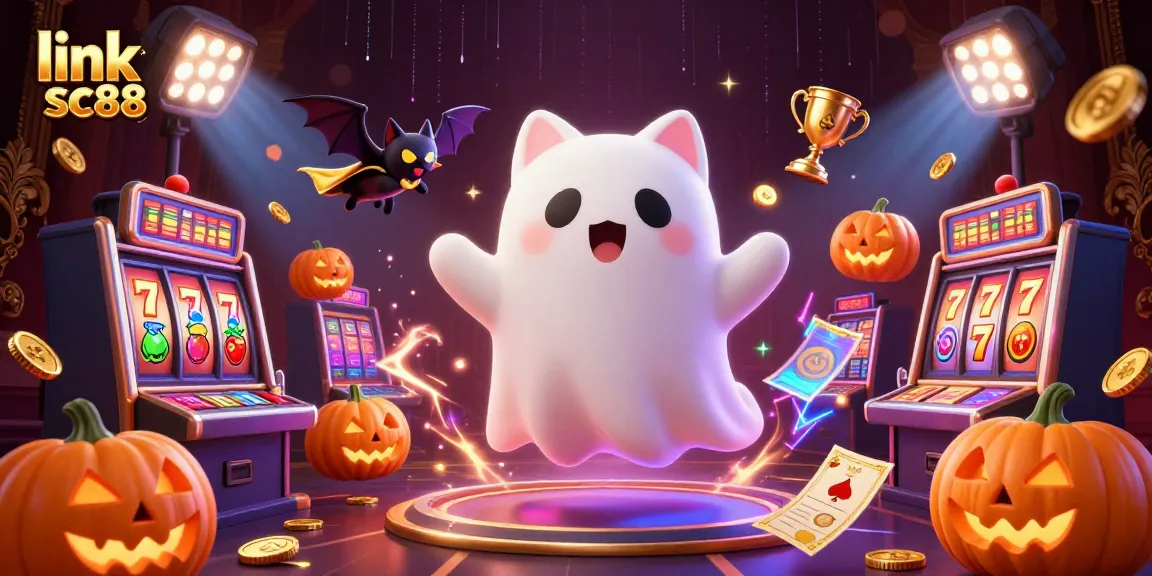 Engage in thrilling slots with link sc88, featuring a ghost cat and a vampire bat in a spooky casino.