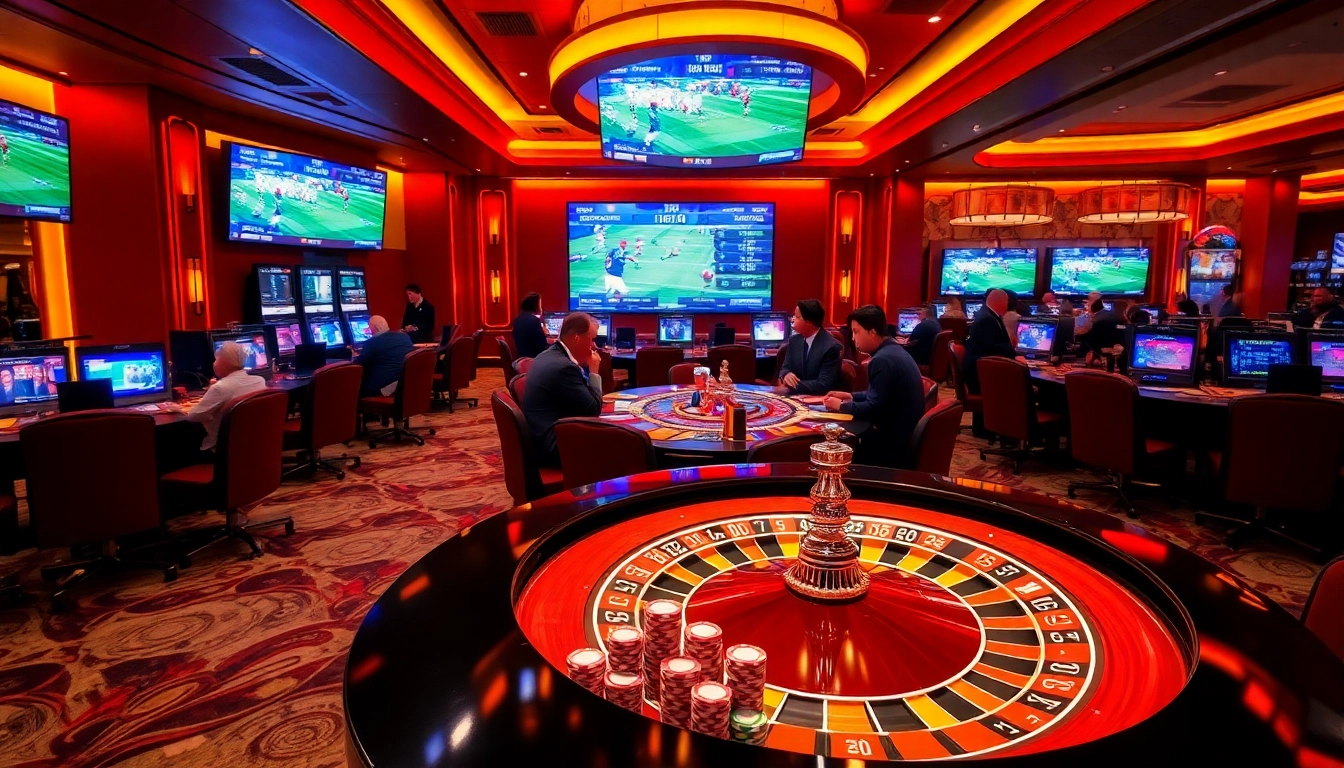 KEO NHACAI sports betting scene with vibrant visuals and engaged players analyzing odds.