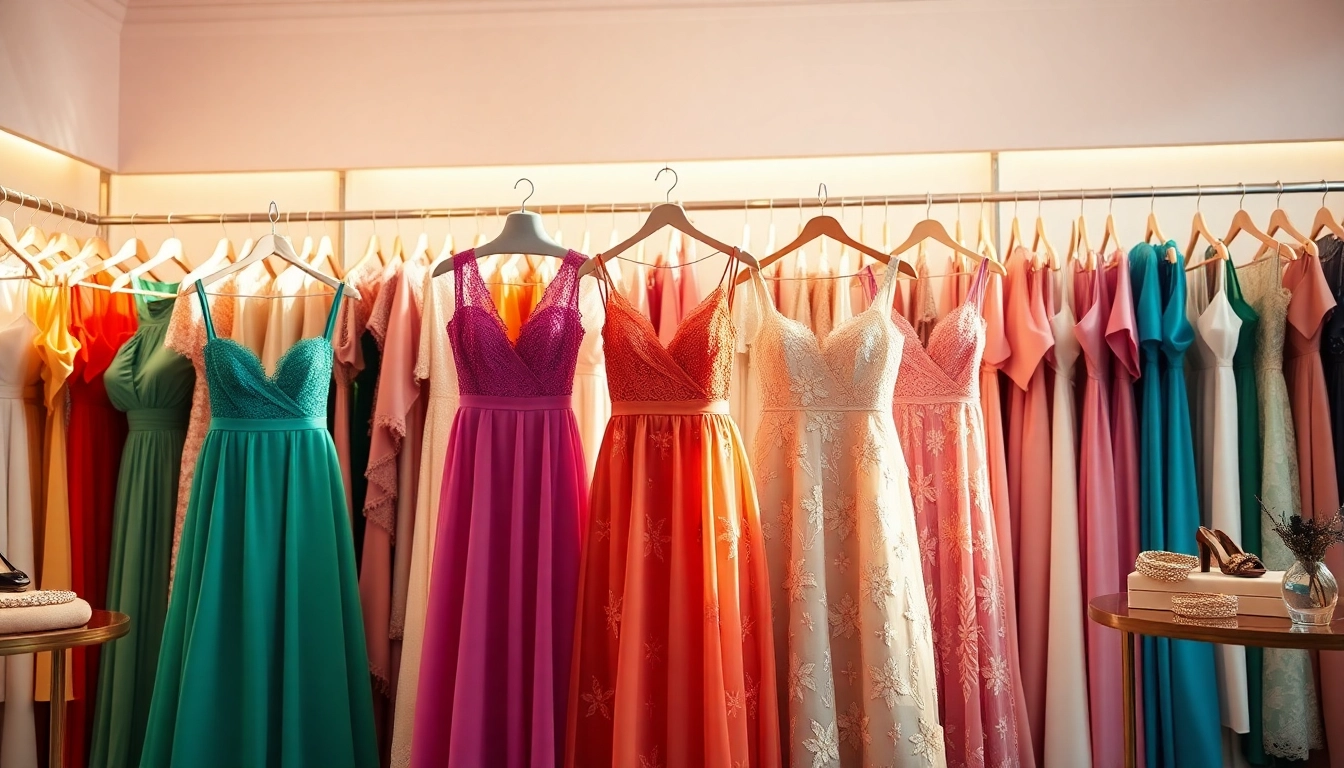 Dresses Manufacturer showcasing elegant designs in a vibrant boutique.