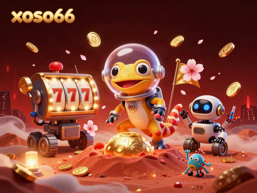 Experience xoso66 with a vibrant Martian casino scene filled with excitement and winning elements.
