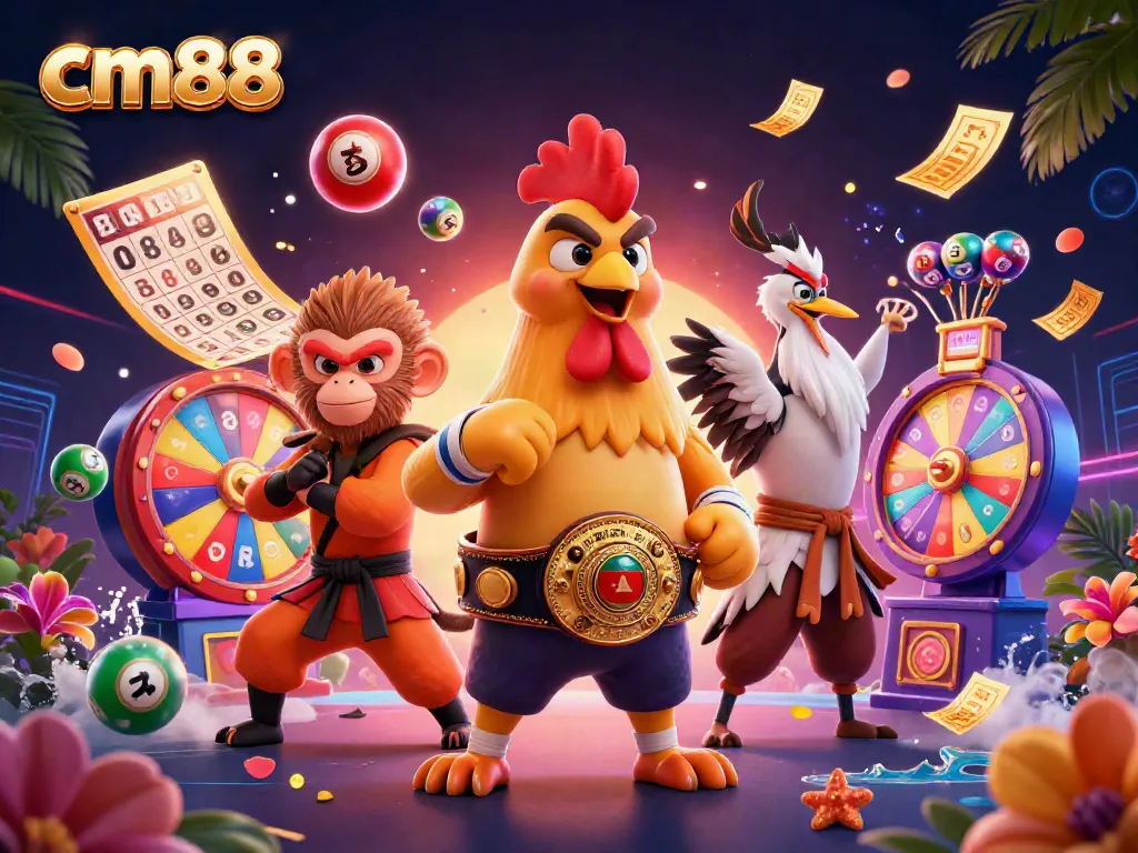 Win big at cm88 with dynamic lottery game characters in a rich 3D scene.