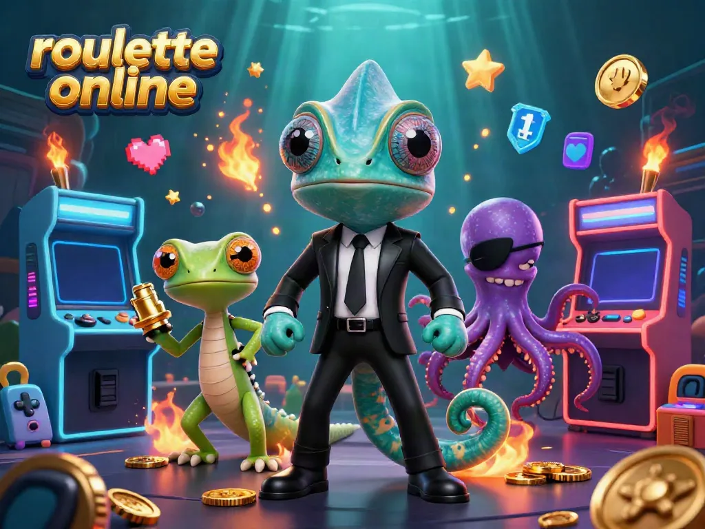 Experience the excitement of roullete online with vibrant casino characters in a colorful game scene.
